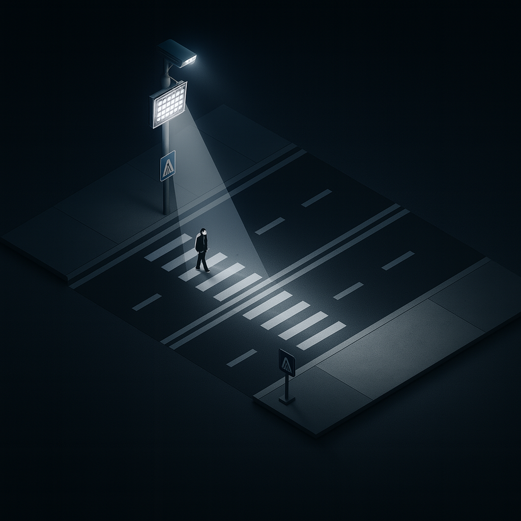 Atrae la atención del conductor hacia el peatón escoltándolo con iluminación dinámica a lo largo del paso de peatones.